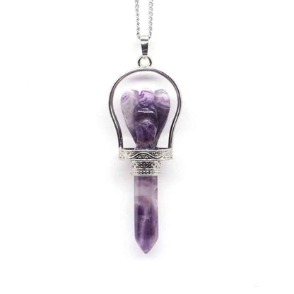 1pc Natural Crystal Stones Angel Hexagonal Point Wand Pendant Necklace