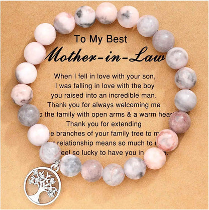 To My Mother-in-Law Agate Bracelet with Life Tree Card