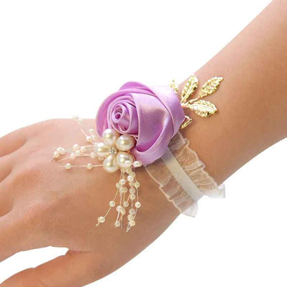 Bridesmaid Satin Wrist Rose Flowers Corsage Bracelet