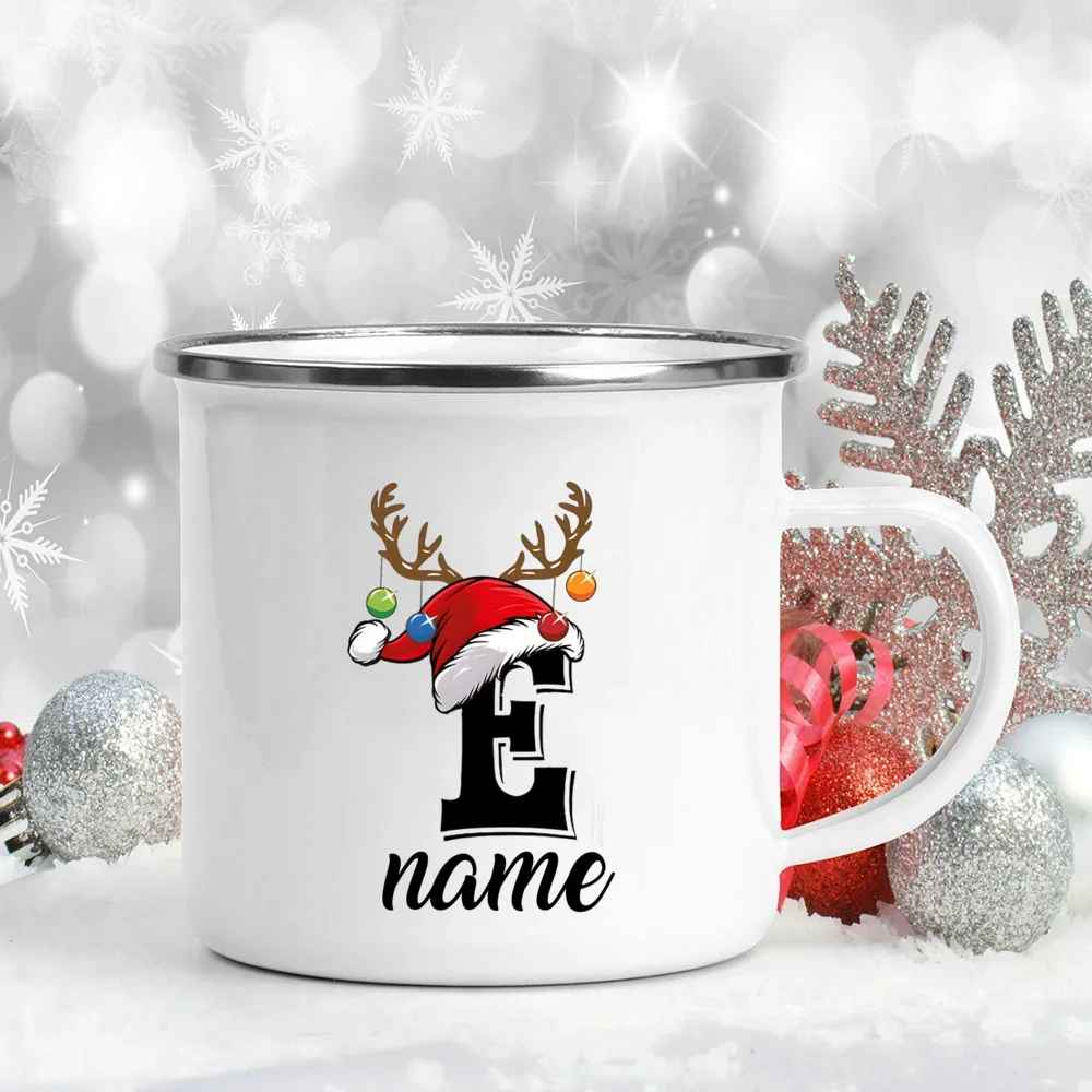 Personalized Christmas Enamel Antler Design Mugs