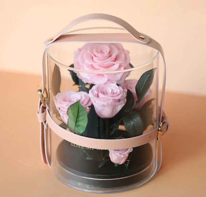 Portable Eternal Preserved Natural Real Rose Flower in Acrylic Box