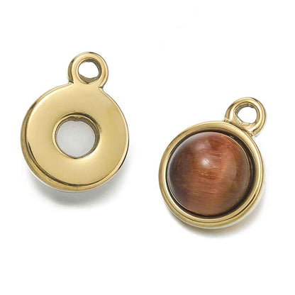 1pc Gold Color Stainless Steel with Round Natural Stone Charm Pendant